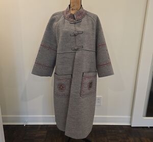 Diowa Gray Embroidered Toggle Coat